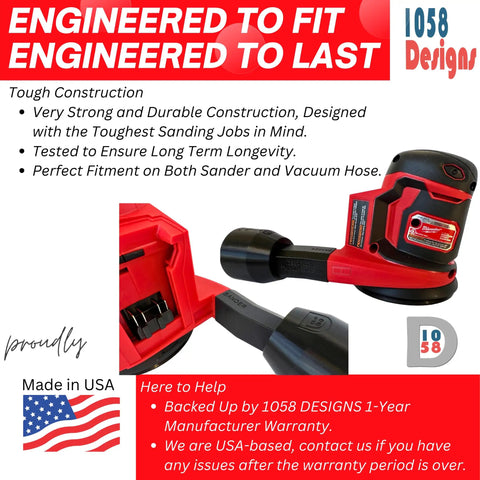 Vacuum Dust Collection Reducer Adapter For 5 Inch Random Orbit Sanders To 1-1/4 Inch Shop Vac Hose Heavy Duty Dust Extraction Connector shown connected to sander