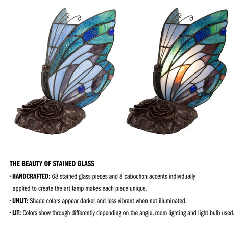 Handcrafted Stained Glass Butterfly Lamp With LED Bulb Included, Desk And Table Light For Bedroom Or Living Space, Colorful Vintage Vibe Decor