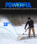 Person using Cordless Electric Snow Shovel Kit With Adjustable Handle 20V Max Battery And Charger 10 Inch Clearing Path