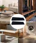 Sixteen Piece 2.36 Inch Plastic Shims For Leveling And Anti Slip Levelers shown with furniture and appliances in use.