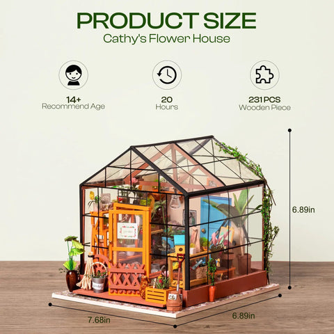 DIY Miniature Greenhouse Kit With Dope LED Lights 1 To 24 Scale Wooden Dollhouse With Realistic Furniture Gift For Adults