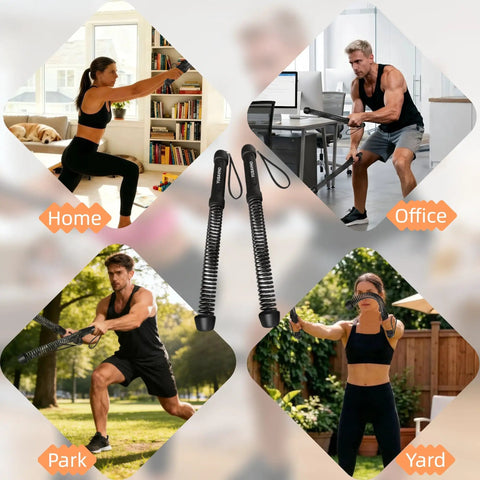 People using Cordless Battle Rope For Home Gym Grab And Go Training in various locations including park and yard.