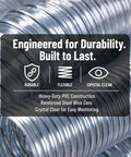 4 Inch Clear PVC Dust Collection Hose 10 Foot Flexible Puncture Resistant Fume Hose With Carbon Steel Wire Coil For Your Home Shop Setup See Through Design For Easy Dust And Debris Check, showcasing coiled wire and clear PVC