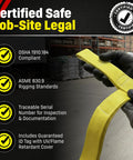 USA Made Beefy 2 Inch Nylon Lifting Sling Eye to Eye shown with certifications for job-site safety standards.