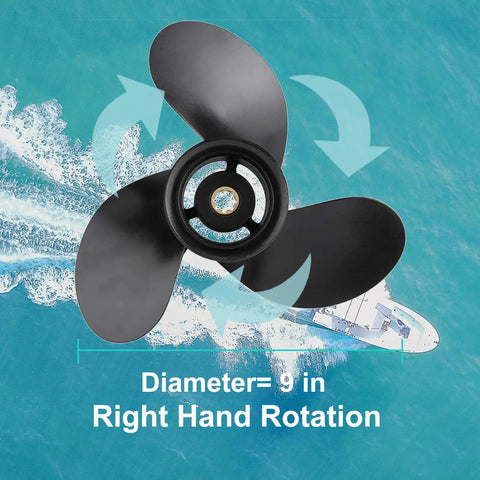 9 X 9 Pitch Aluminum Outboard Boat Propeller Upgrade For Small HP Motors 6 8 9.9 10 15 HP, 8 Spline Tooth, RH Rotation, Fits Two And A Half Inch Gearcase