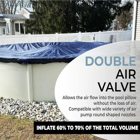 Winter Pool Pillow For Above Ground Pools 4 By 4 Feet Heavy Duty Air Pillow For Winterizing And Closing Premium Cover Float Thick Durable Ice Expansion Cushion That Protects Walls And Keeps Your Cover Elevated, blue pool pillow with double air valve