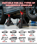 SENKEYFE 6 Ton jack stands, pair with double-pin locking, black steel with red top and wide feet