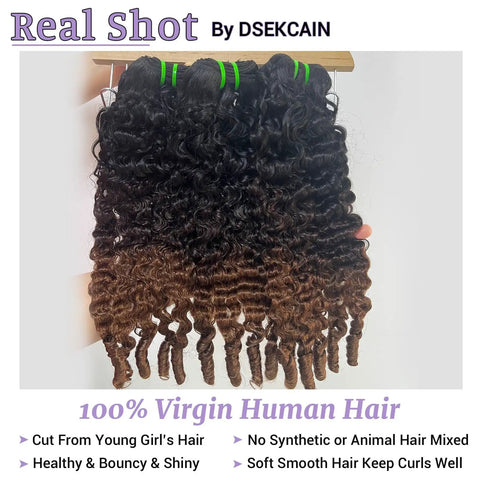 Ombre Burmese Curly Hair Bundles 20 Inch Two Pack T1B/2/30 Chestnut Brown Ombre 100 Percent Real Human Hair Unprocessed