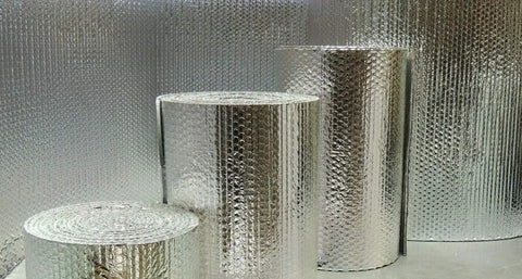Reflective Foil Insulation Spiral Duct Pipe Wrap Double Bubble 4 Inch By 10 Foot R8 With Taped Seams for HVAC shown in rolls