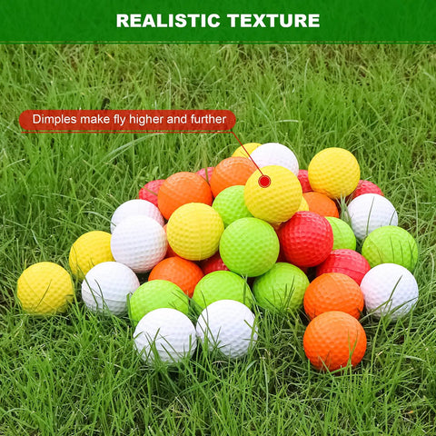 40 Pack Foam Golf Practice Balls With Realistic Feel For Indoor And Outdoor Training, assorted colored balls on grass