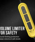 Bluetooth 6.0 Hearing Protection Earbuds With 19dB NRR control panel with volume limiter feature in yellow and black.