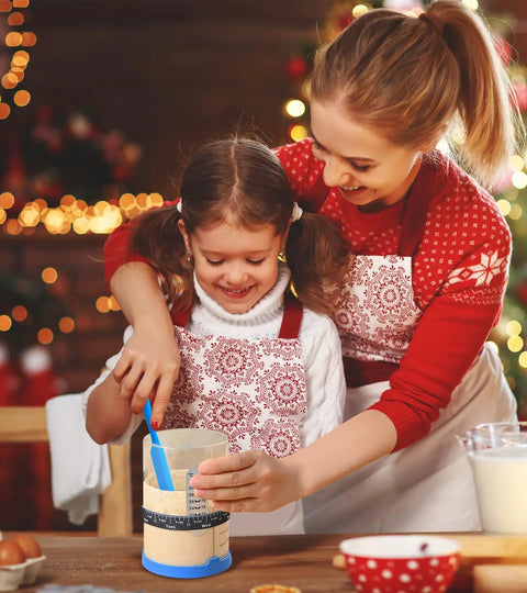 Mother and daughter using Sourdough Starter Kit 2 Pack 34Oz Organic Glass Jars Wide Mouth With Lids For Home Bakers Includes Thermometer Spatula Cloth Covers And Dual Purpose Silicone Lids No Fuss Beginner Friendly Fermentation in a festive kitchen setting