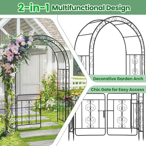 Garden Arbor With Gate Metal Arch Trellis For Climbing Plants And Vines 84 Inch High 54 Inch Wide Heavy Duty Wedding Archway