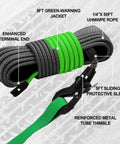 All In One Synthetic Winch Rope Kit 1/4 Inch By 50 Feet With 10000 Lbs Break Strength, shown with forged hook and sleeve.