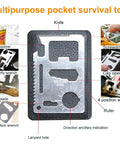 Multipurpose tool card from Survival Kit With 6 In 1 Waterproof Case For Camping Hiking Travel And Adventures Portable 5 By 3.5 By 1.6 Inch 6.3 Oz