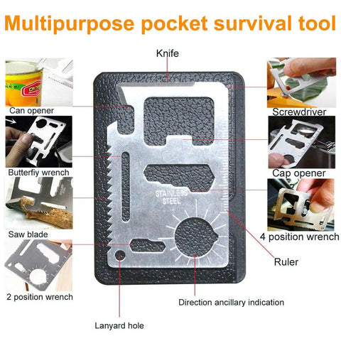 Multipurpose tool card from Survival Kit With 6 In 1 Waterproof Case For Camping Hiking Travel And Adventures Portable 5 By 3.5 By 1.6 Inch 6.3 Oz