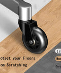 Close-up of Heavy Duty Office Chair Wheels Roller Blade Casters Rubber Caster Set Of Five on wood floor, showing quiet movement and floor protection.