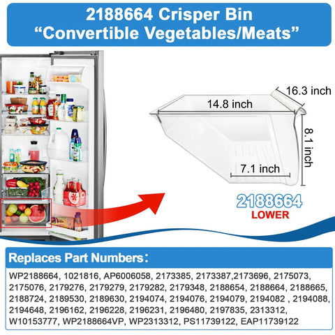 2 Pack Upgraded Fridge Crisper Drawer Upper Humidity Control Drawer And Lower Crisper Bin Replacement For Whirlpool Kenmore WRS325FDAM04
