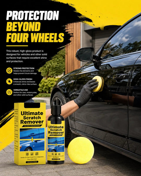 Slick Scratch Eraser Paste And Smooth Operator Polishing Kit For Fast Deep Scratch Repair applied on black car using foam applicator.