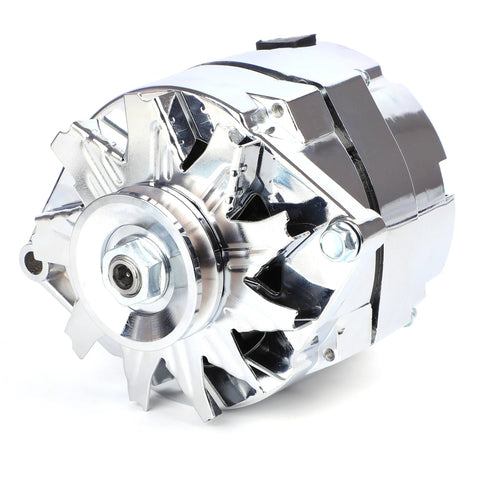 Chrome alternator from Long Chrome Water Pump, Power Steering Pump, And 130W Chrome Alternator Kit With Brackets And Bolts For Small Block Chevy SBC