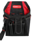 Open Top Tote Tool Bag With Steel Handles And Shoulder Strap 18.5 Inch Black And Yellow 44 Pockets Inside And Outside A Real Workhorse For Maintenance Tools And Electrician Gear Heavy Duty Pro Grade, close-up of compact tool pouch.