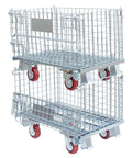 Tough As Nails Collapsible Wire Storage Basket With Wheels, Heavy Duty Foldable Metal Utility Cart For Garage And Laundry Room with two stacked baskets.