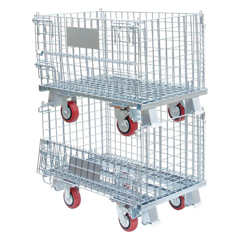Tough As Nails Collapsible Wire Storage Basket With Wheels, Heavy Duty Foldable Metal Utility Cart For Garage And Laundry Room with two stacked baskets.