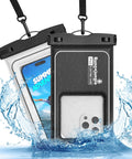 Two Pack IP68 Floating Waterproof Phone Pouch Dry Bag With Adjustable Lanyard For IPhone 17 16 15 Pro Max And Galaxy S24 S23 Black White