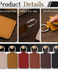 Top Shelf Pu Leather Keychain Blanks Set Contains Fifteen Heavy Duty Fob Tags in six shades with neat stitching and metal rings.