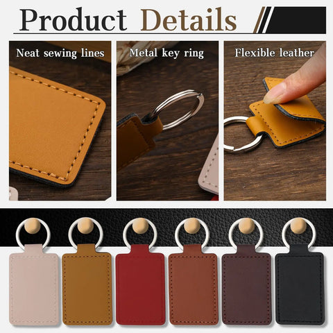 Top Shelf Pu Leather Keychain Blanks Set Contains Fifteen Heavy Duty Fob Tags in six shades with neat stitching and metal rings.