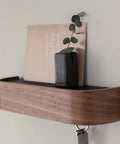 Walnut Wall Mounted Key Holder With Wooden Shelf, Minimalist Modern Key Rack For Entryway Organizer, Six Slick Hidden Hooks