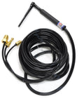 Beefy Water Cooled TIG Torch Kit 300A, 25-Foot Lead, Triflex Head showing coiled cable & connectors, durable for welding