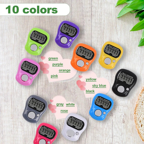 Super Comfy Electronic Finger Tally Counter With Quick Digital Clicker Ring Designed For Hassle Free Fit And Big Time Precision Tracking Making Tally Work Totally A Breeze To Handle Pack Of Ten Pieces in various colors including green, purple, orange, and pink.