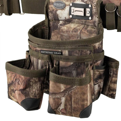 Three Bag Tool Bag Set With Suspenders In Mossy Oak Camo Heavy Duty 1680D Poly Fabric LoadBear Stretch Suspension