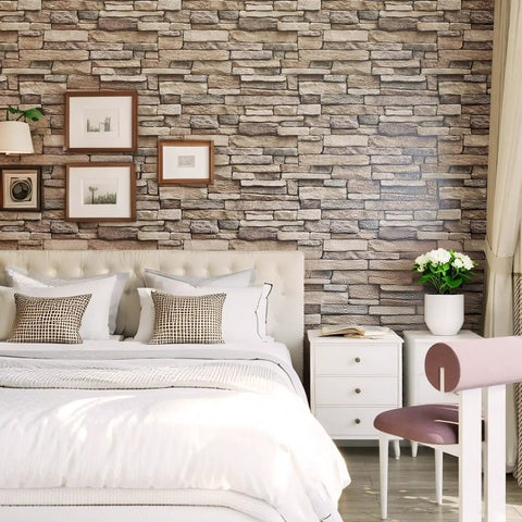 Peel And Stick Stone Brick Wallpaper For Kitchen Or Bath Backsplash Waterproof Self Adhesive Wall Covering In Beige Brown Realistic Brick Look