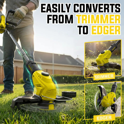 Cordless Weed Wacker And Edger 21V Power Trimmer Two In One Grass Cutter with Two 2.0Ah Batteries Eight Spare Spools in use