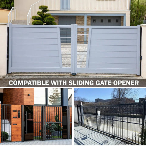 Composite image of sliding gates showcasing compatibility with Magnet Switch For Sliding Gate Opener Replacement Magnetic Limits Two Pack Gate Magnets For Home Garage No Fuss Easy Install Automatic Gate Control And Magnetic Limit Switch Accessories