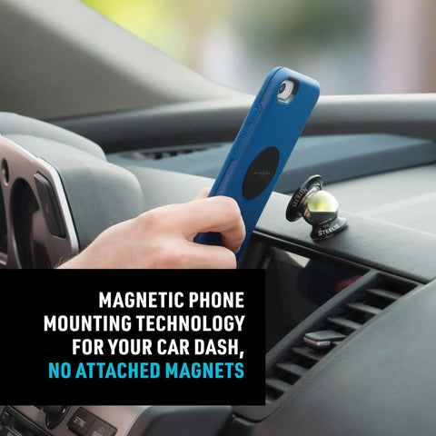 Person installing Orbiter Dash Kit Phone Mount With Exterior Plate Adhesive, 360 Degree Dashboard Docking in car