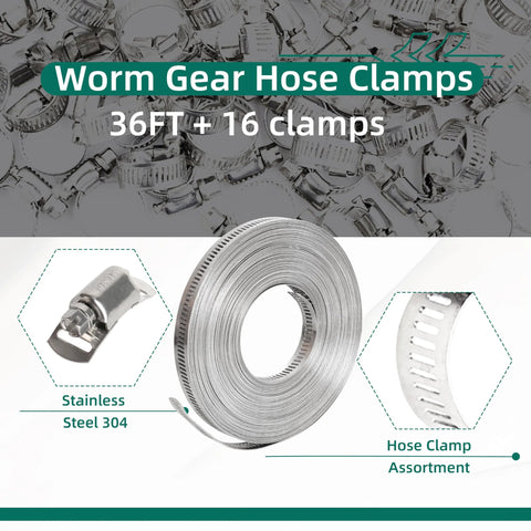 Amazon 36 ft 304 stainless hose clamp kit with 16 worm-gear clamps