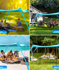 Pop Up Beach Tent Sun Shelter Grande 10x10ft Canopy With 4 Stability Poles at picnic, camping, beach, and backyard settings.