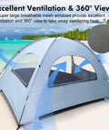 Anti UV Beach Tent For Three People, Portable Sun Shade Shelter With Extendable Floor, Three Mesh Vent Windows, Sierra Blue