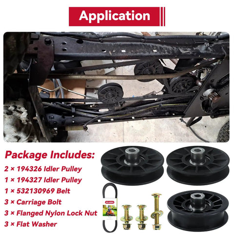 2 Pack V Groove Idler Pulleys And Flat Idler Pulley Belt Kit For Husqvarna YTH Series Lawn Mowers installation application view