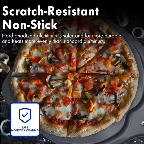 Freshly baked pizza on a perforated 12 inch metal pizza peel with long handle non stick aluminum paddle for outdoor ovens