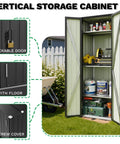 Rugged 28 Cu Ft Outdoor Storage Cabinet With Adjustable Shelves And Locking Door, Weatherproof Metal Shed open showing stored items