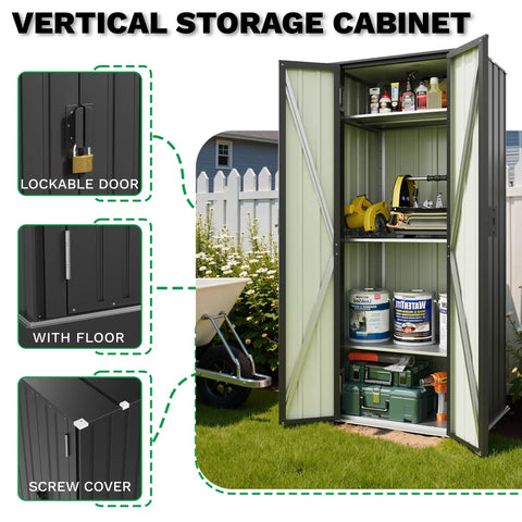Rugged 28 Cu Ft Outdoor Storage Cabinet With Adjustable Shelves And Locking Door, Weatherproof Metal Shed open showing stored items