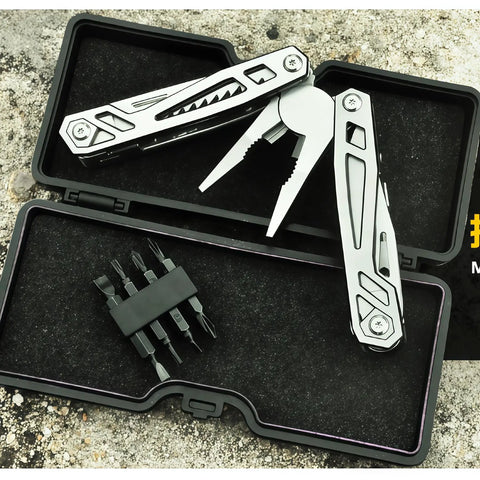 12-in-1 Folding Multitool Pliers With Pipe Grip, Go-To Stainless Steel Build, Replaceable Screwdriver Bits, Hard Case