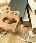 Wood saw on a workbench with shavings and two screws next to wooden boards. Featured: Eight Piece Hacksaw Bolt And Wing Nut Set For DIY Repairs Tough Pro Grade Hardware Kit For Metal Saw Frames With Easy Install And Quick Removal Includes Screws Nuts And Connectors For Replacement Parts.
