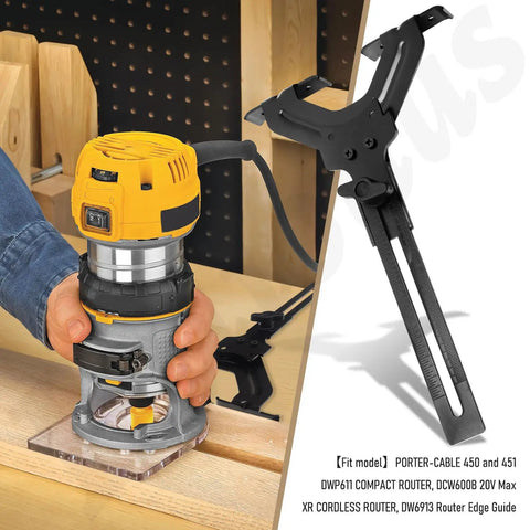 Slick Adjustable Edge Guide For Fixed Base Compact Router With Quick Swap Mount And Dual Scale Markers For No Sweat Precision Woodworking Routing Jobs in use with DWP611.