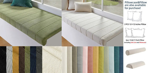 Custom Fit Fireplace Hearth Pad Big Time Ultra Snug Corduroy Baby Proof Buffer Bumper Non Slip Window Seat Cover in green and beige.