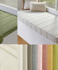 Straight Up Solid Custom Size Hearth Cushion With Extra Thick Foam Padding For Baby Safe Fireplace Edge Protector, green and white fabric samples.